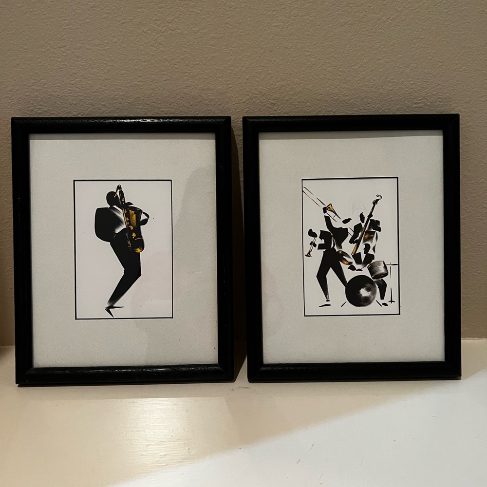Vintage Michel Canetti Jazz Musician Silhouette (2) Print in Mate Frame.